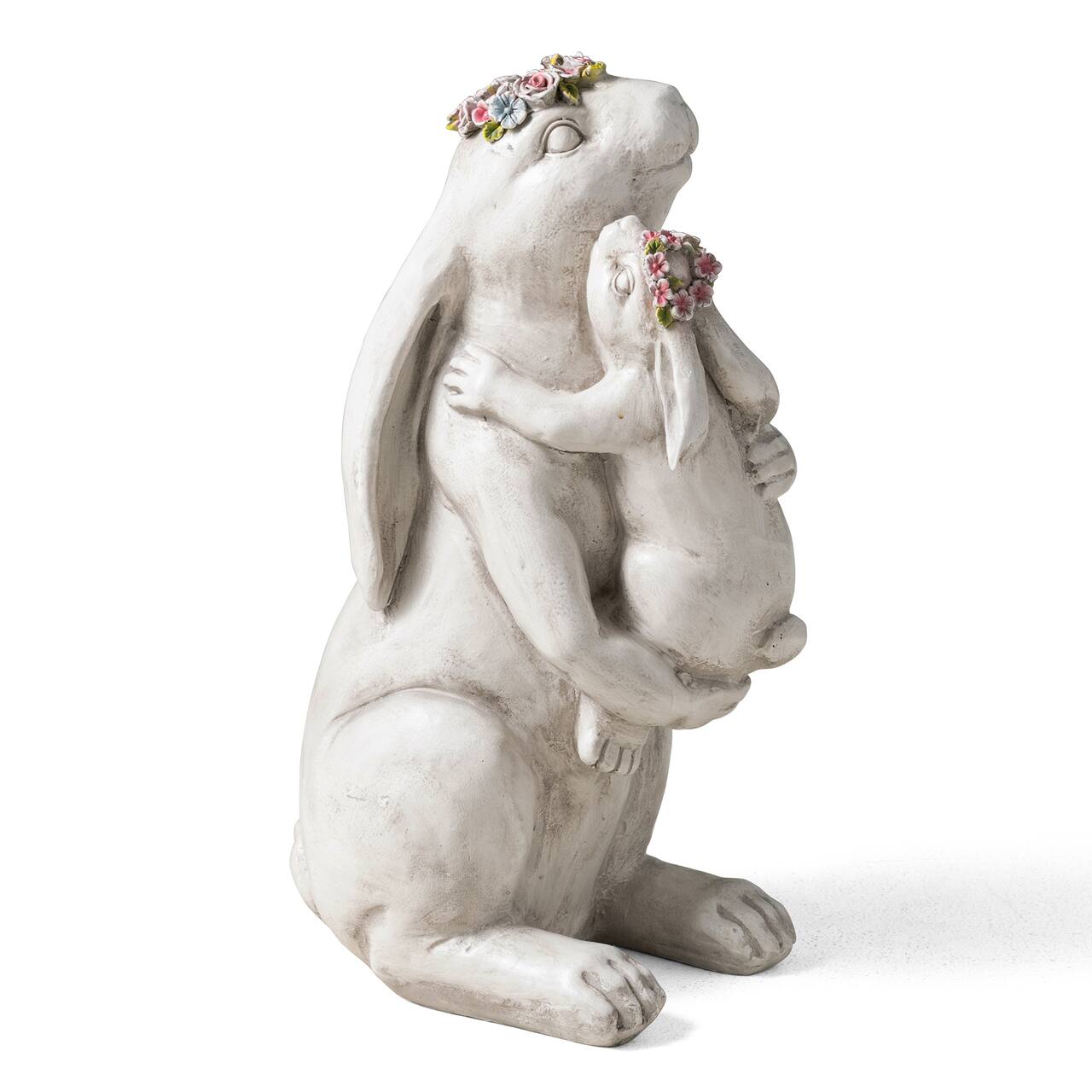 Glitzhome® 17" MGO Hugging Mom and Baby Rabbit Statue